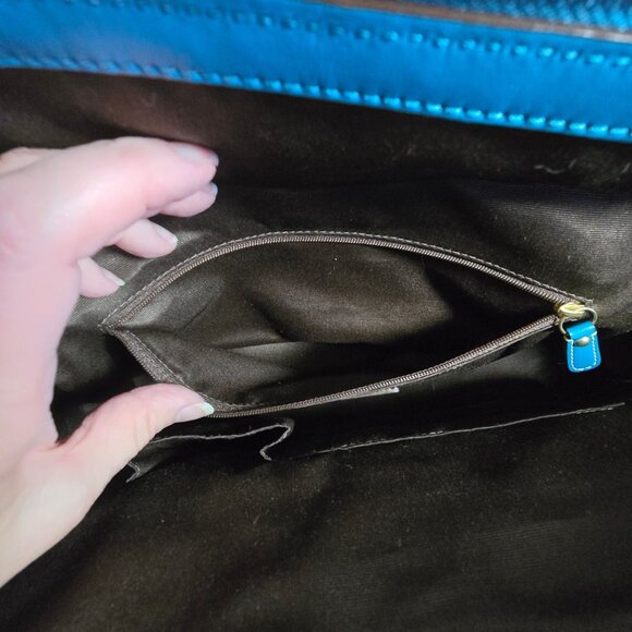 Vintage Coach Hampton Turn Lock Teal/Turquoise Leather Carry All Satchel Bag - Picture 16 of 16
